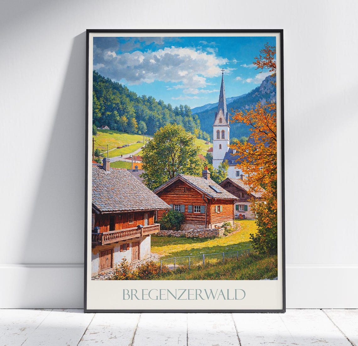 Bregenzerwald Austria Painted Alpine Village Church Travel Poster