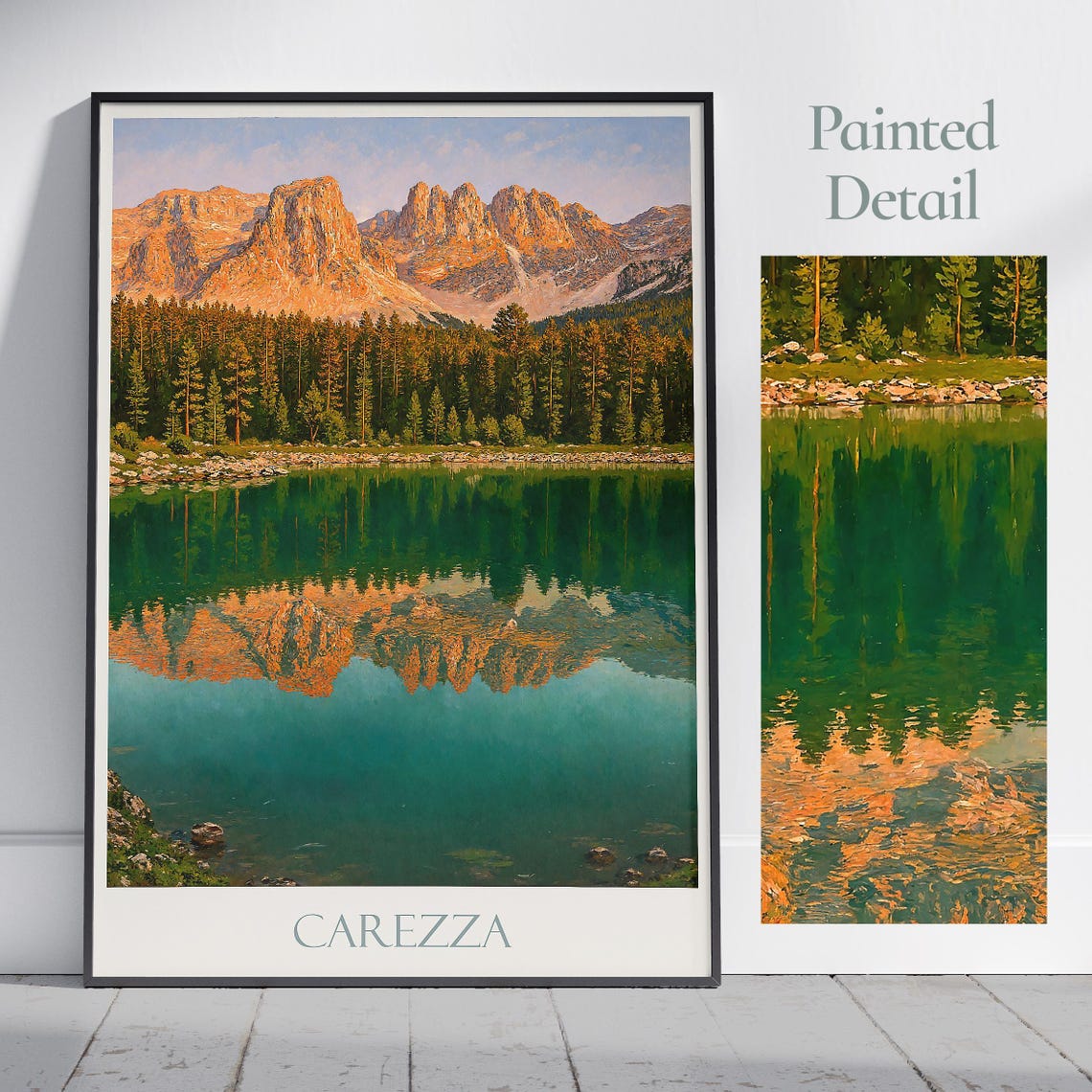Lake Carezza Dolomites Italy Sunset Peaks Mirror Lake Poster