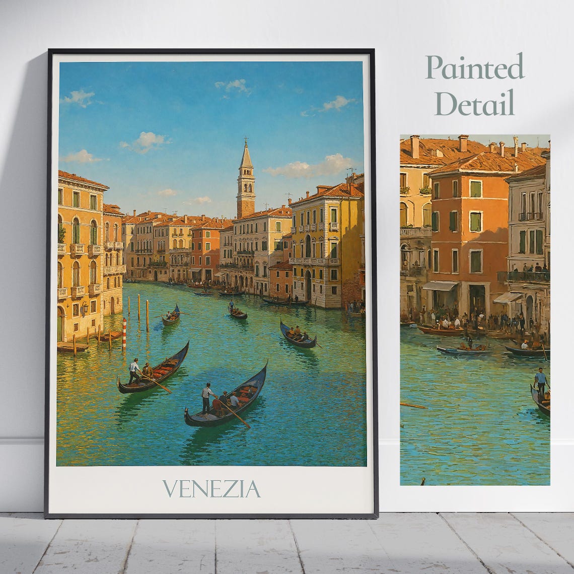 Venezia Grand Canal Gondolas Painted Italian Waterfront Travel Poster