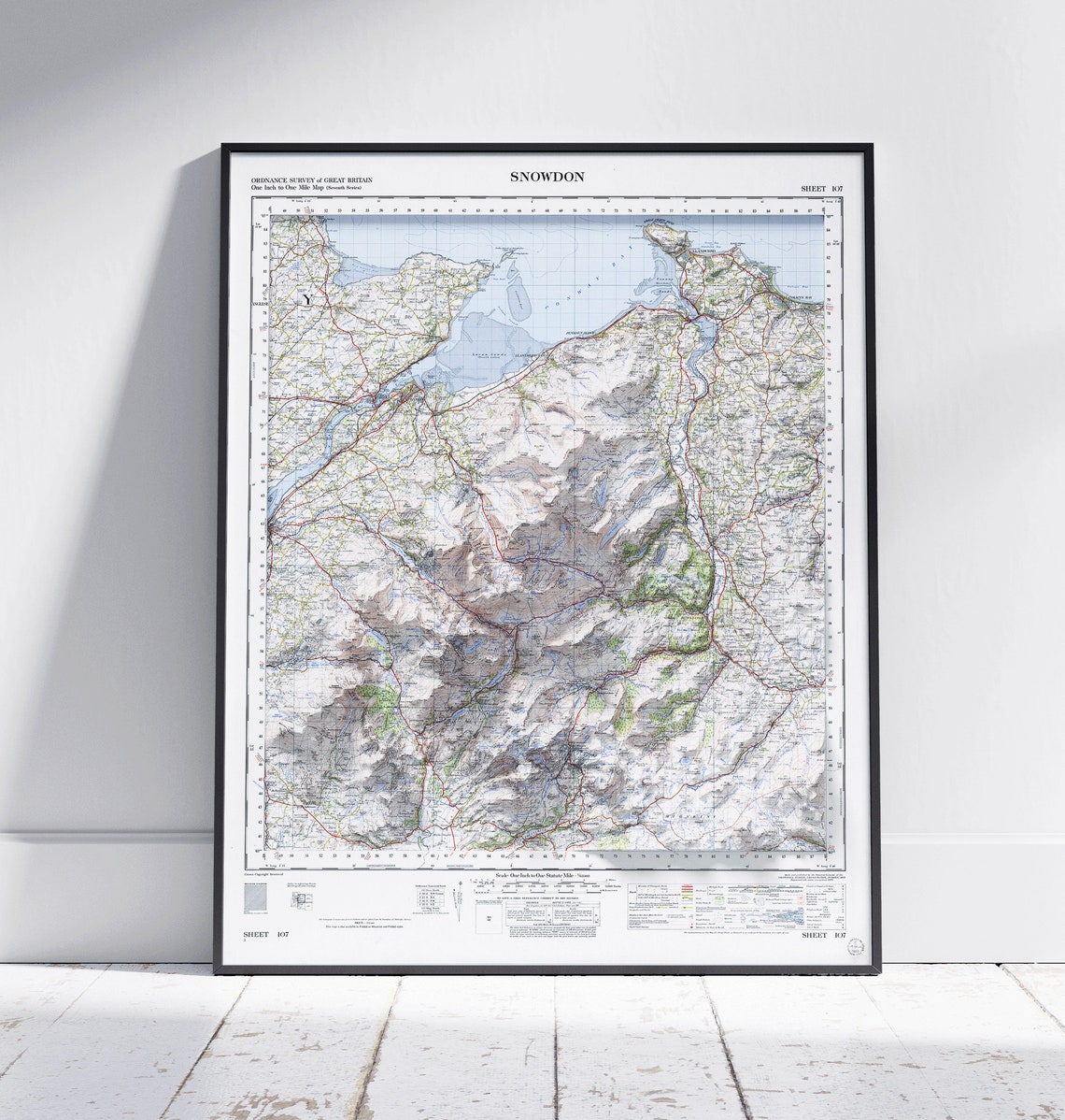 Snowdon Wales Ordnance Survey Shaded Relief Map Sheet 107 Poster