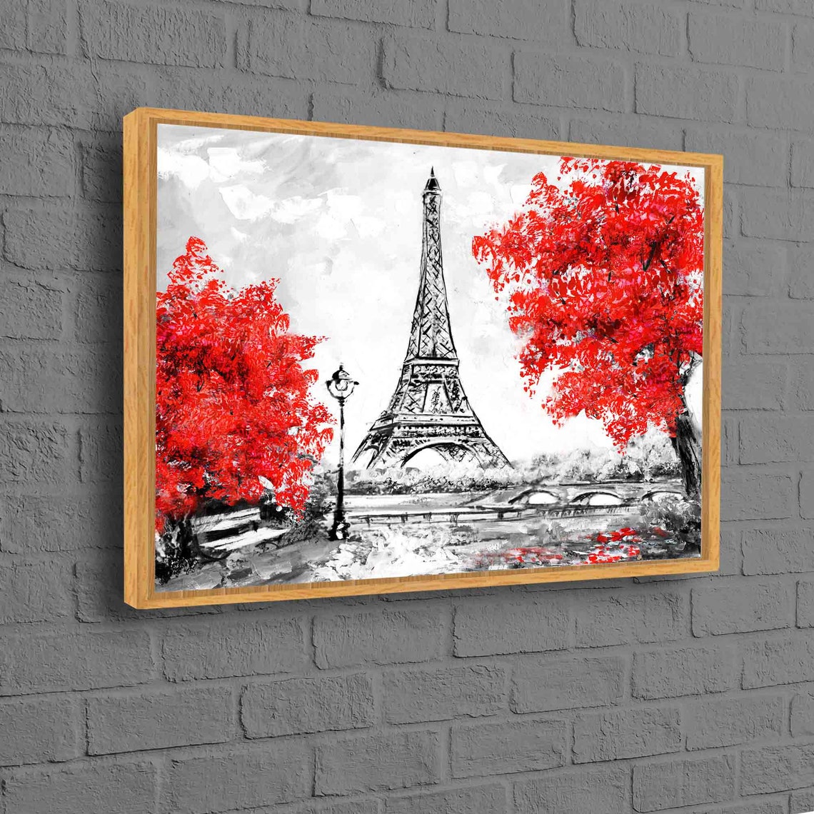 Eiffel Tower Red Trees Black White Paris Color Splash Poster Art