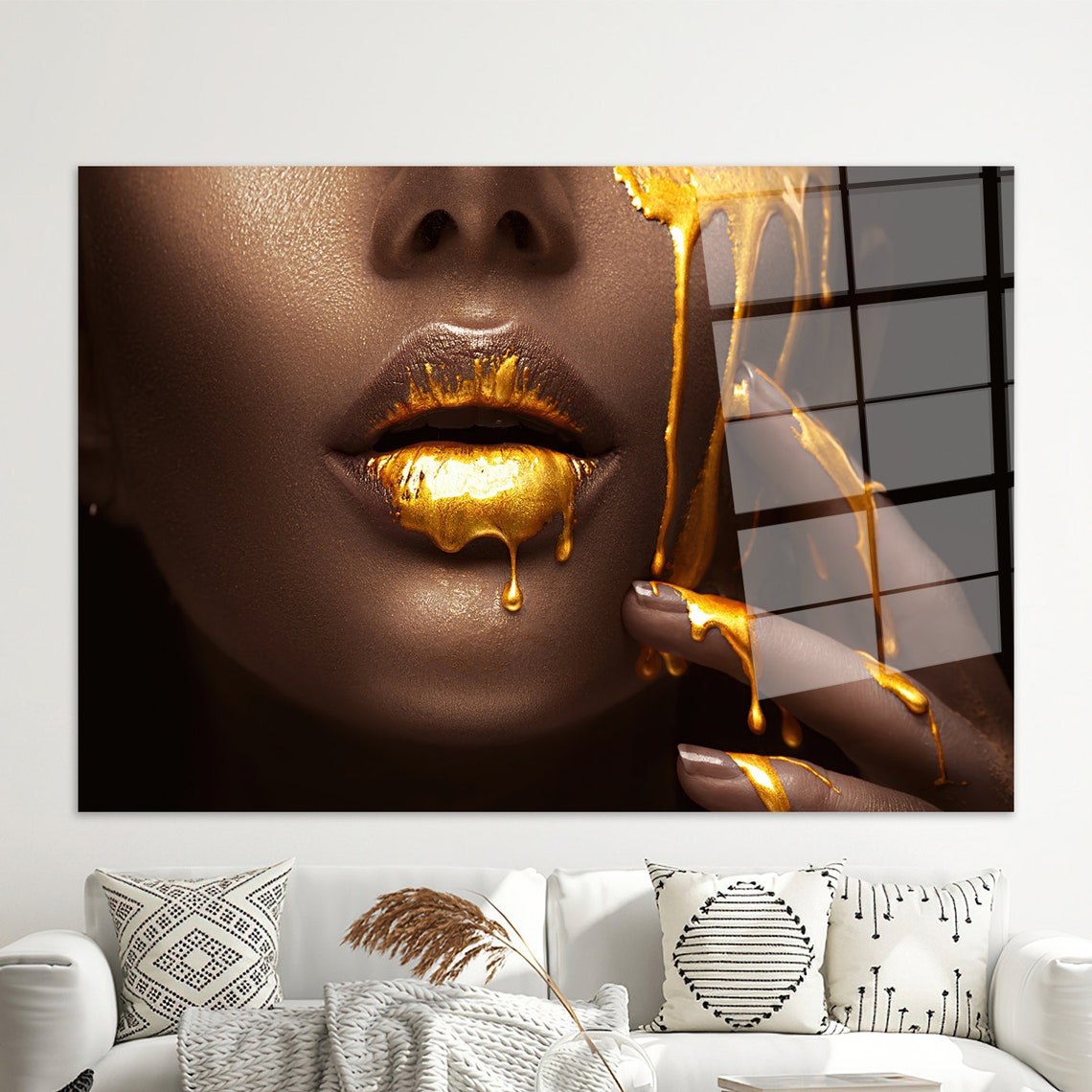 Molten Gold Lips Dripping Beauty Portrait Fashion Art Poster