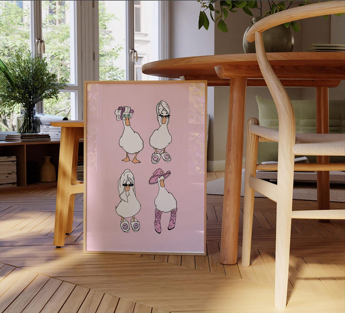 Funny Cowgirl Duck Group Pink It Girl Bathroom Decor Wall Poster