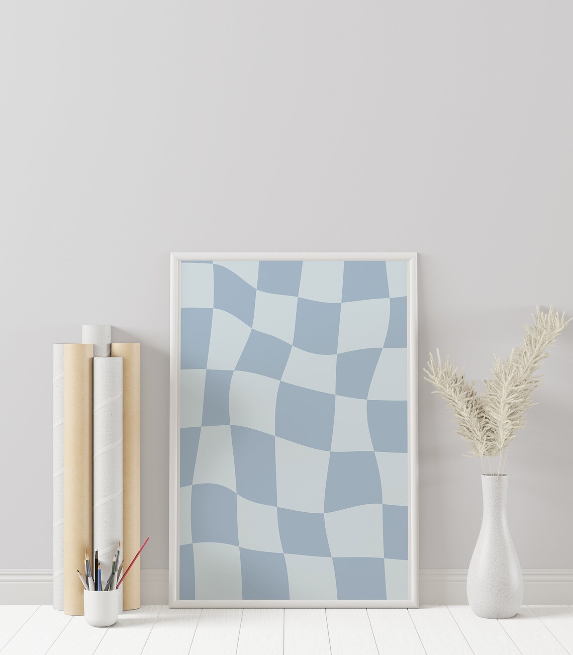 Funky Wavy Checkered Squares, Trendy Poster