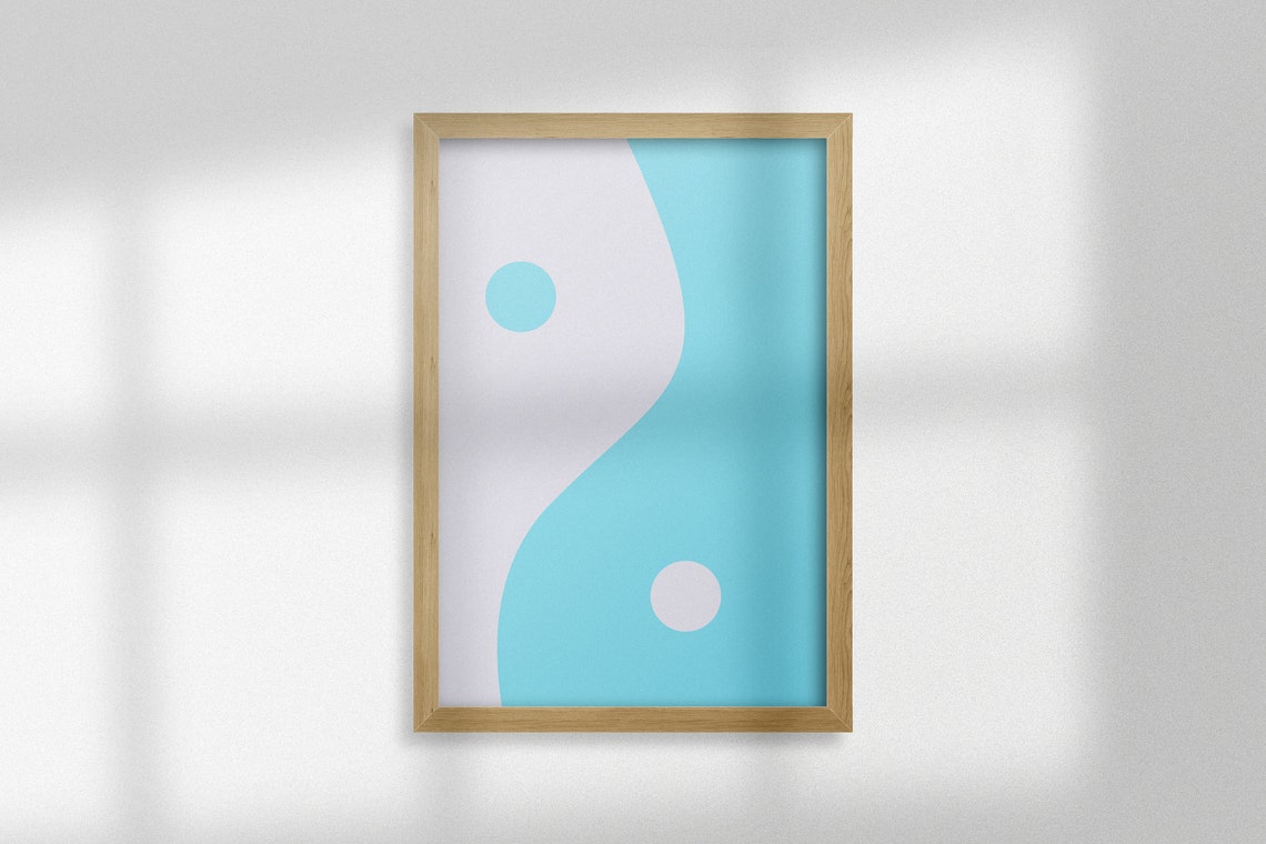 Blue Gray Yin Yang Abstract Minimalist Zen Balance Art Poster