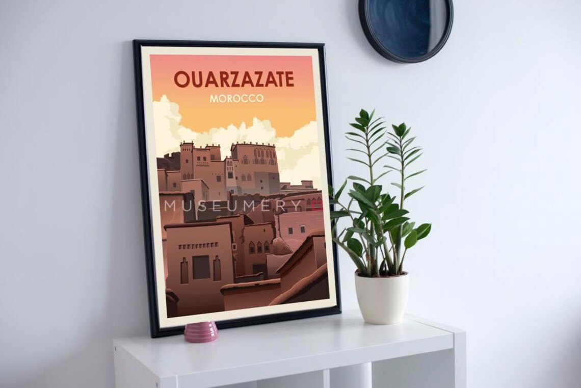 Ouarzazate Morocco Vintage Travel Poster Orange Kasbah Sunset Art - Image 2