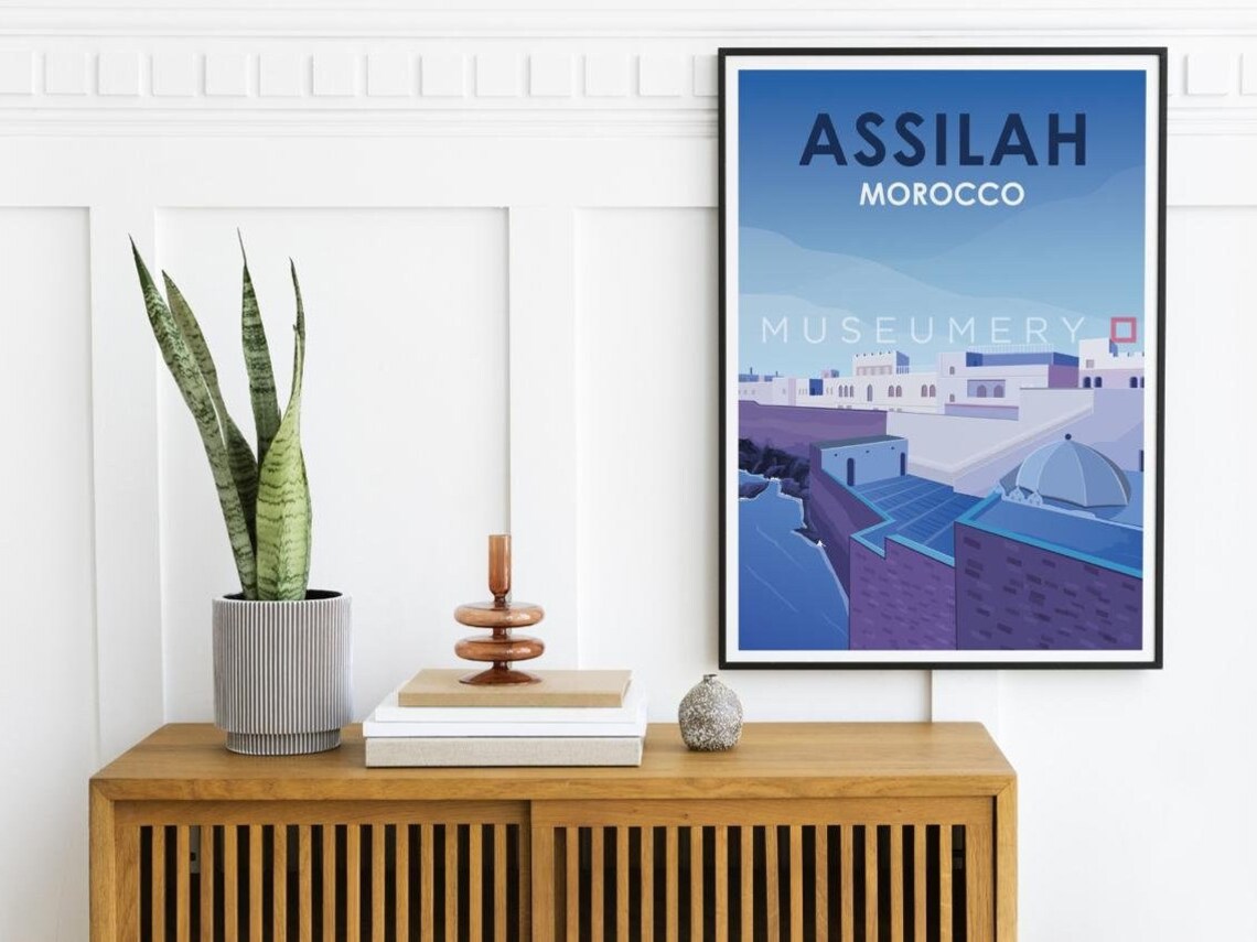 Assilah Morocco Vintage Travel Poster Blue White Coastal Town - Image 2