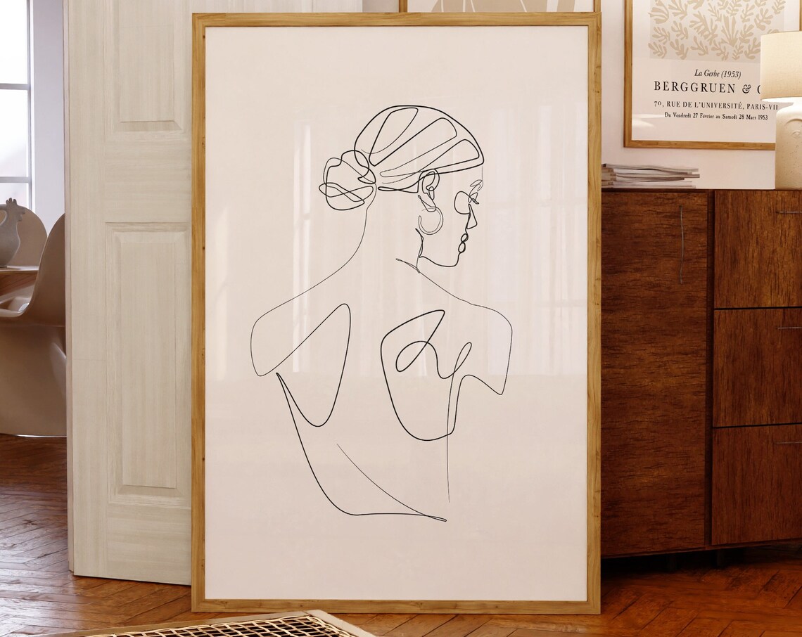 Elegant Woman One Line Drawing Minimalist Female Profile Art Poster