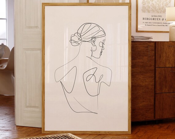 Trendy Minimalist One Line Art Prints Woman Line Art Cute Modern Wall Art Contemporary Nude Female Outline Art Bathroom Art