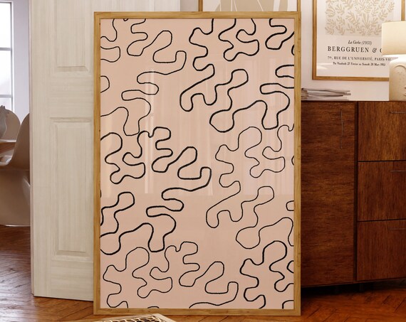 Neutral Beige Abstract Line Art Poster Modern Scribble Art Print Trendy Line Drawing Artwork Cool Line Art Decor