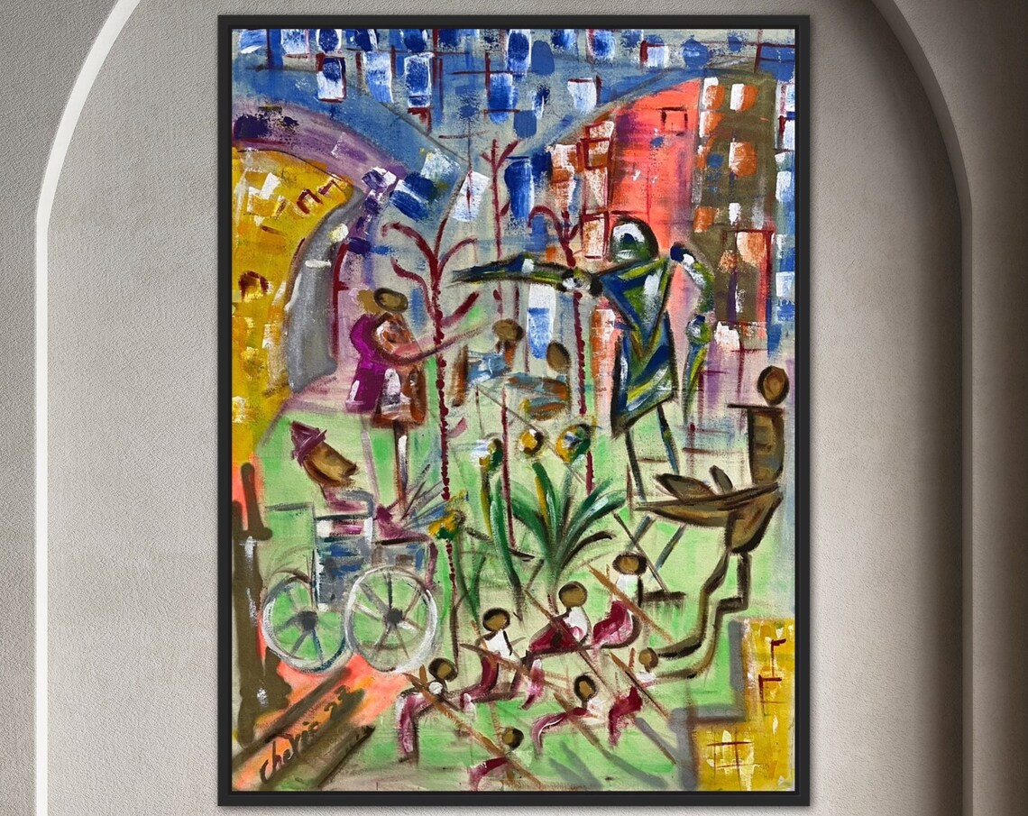 Abstract Street Musicians Scene Colorful Urban Painting Poster