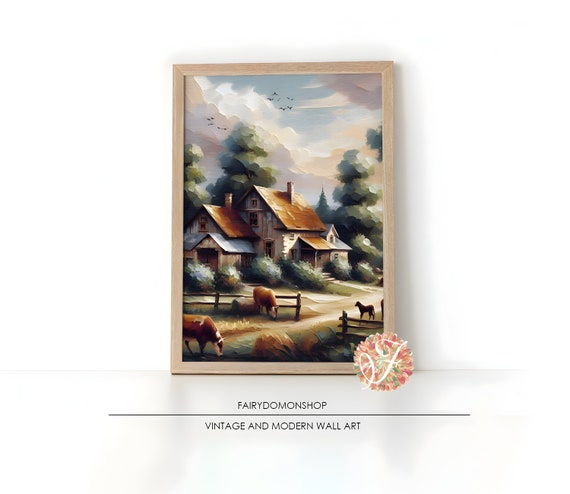 Farmhouse Wall Art Landscape Art Farmhouse Wall Art Vintage Print Country Landscape Painting