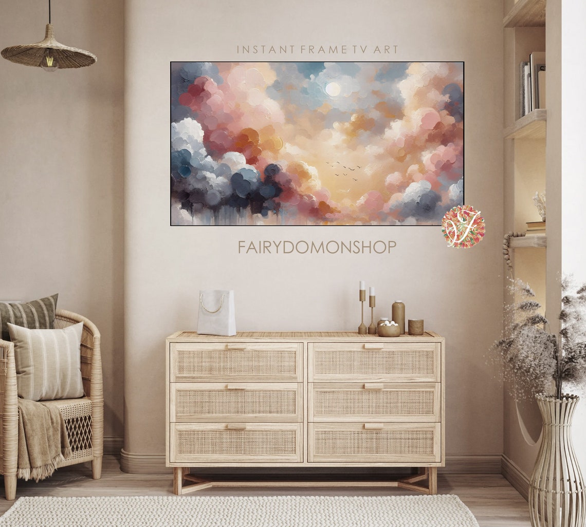 Stormy Dramatic Cloudy Sky Birds Golden Light Oil Painting Poster - Image 3