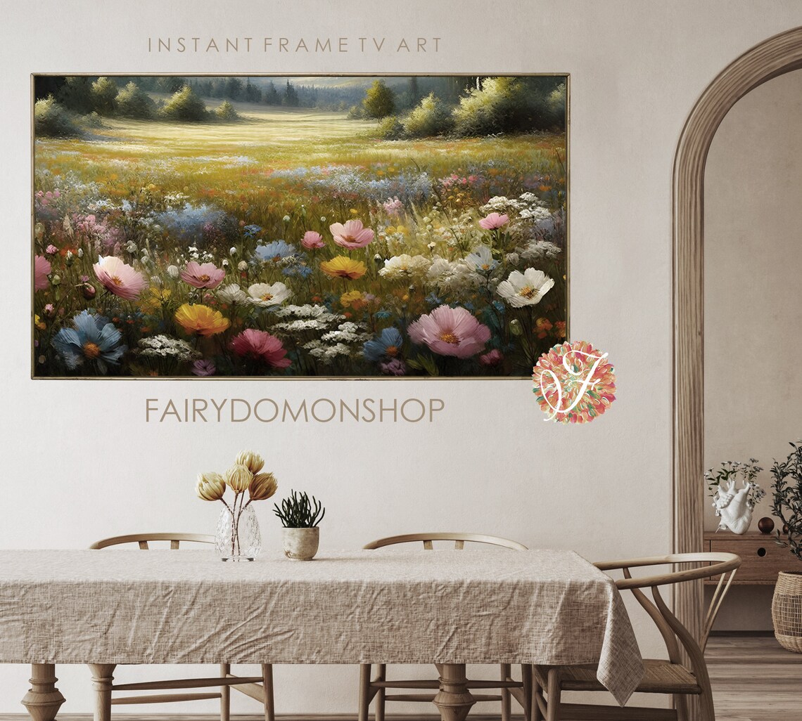 Colorful Wildflower Valley Lush Green Meadow Oil Painting Poster - Image 2