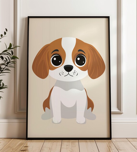 Sweet Cute White and Tan Puppy With Big Eyes Nursery Wall Art