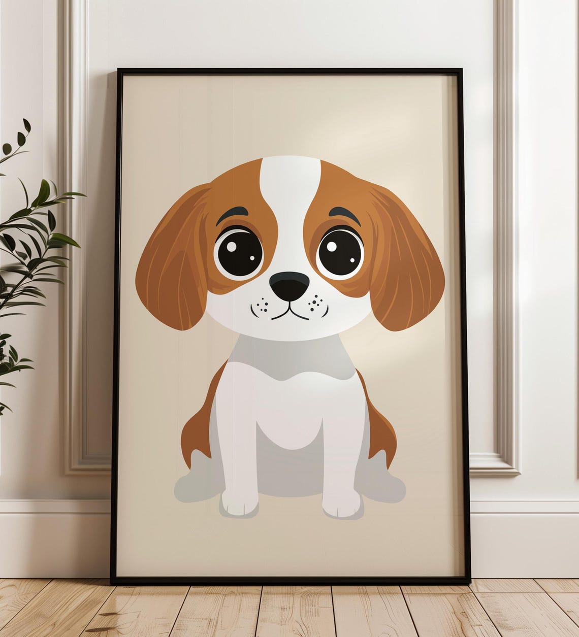 Sweet Cute White and Tan Puppy With Big Eyes Nursery Wall Art