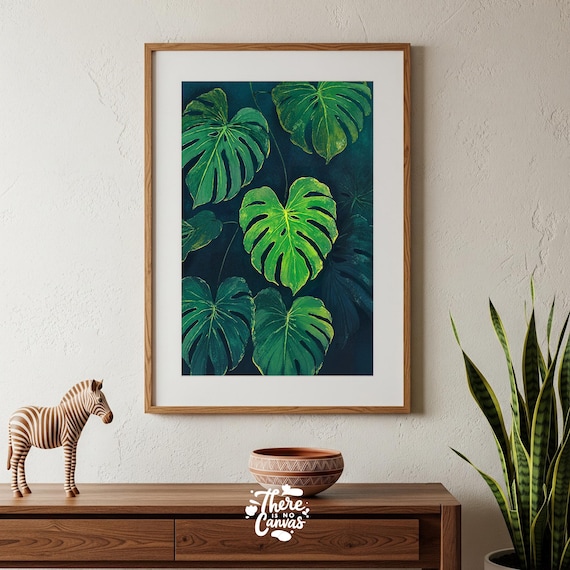 Monstera Leaf Print Tropical Green Jungle Wall Art