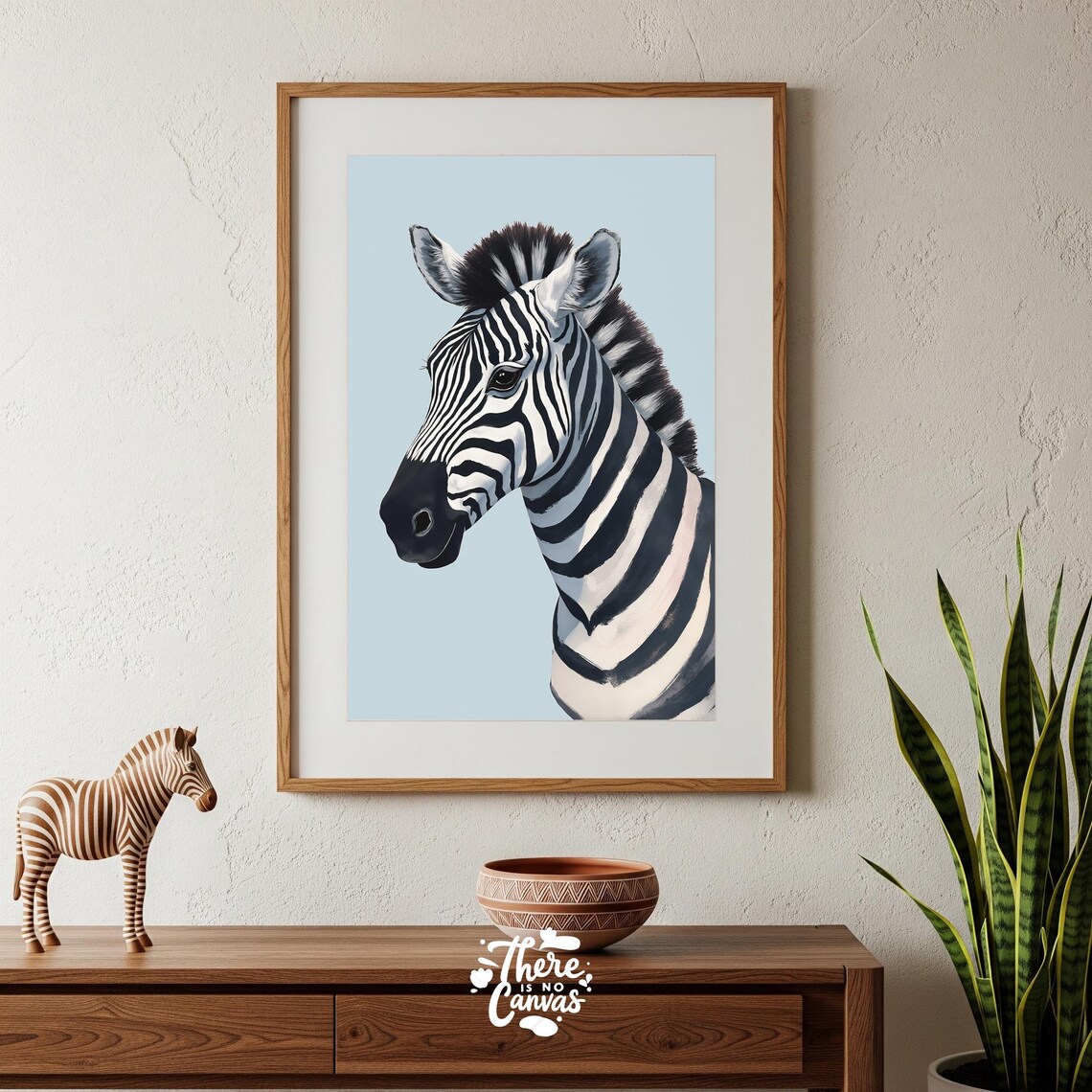 Pale Blue Zebra Print Elegant Animal Portrait Minimalist Wall Art