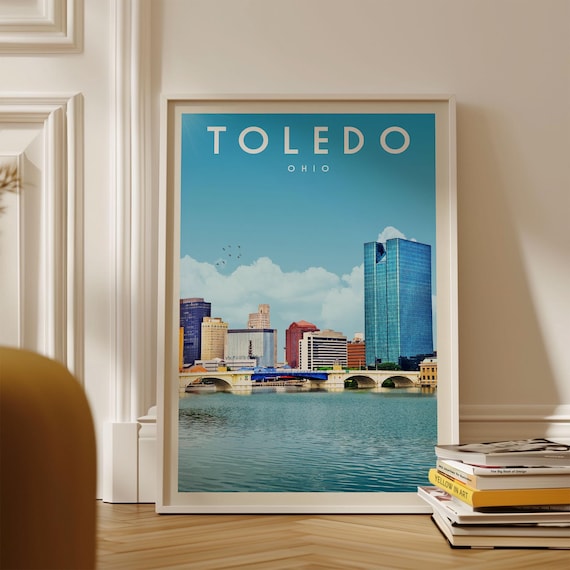 Toledo Vintage Travel Poster, Ohio State Skyline