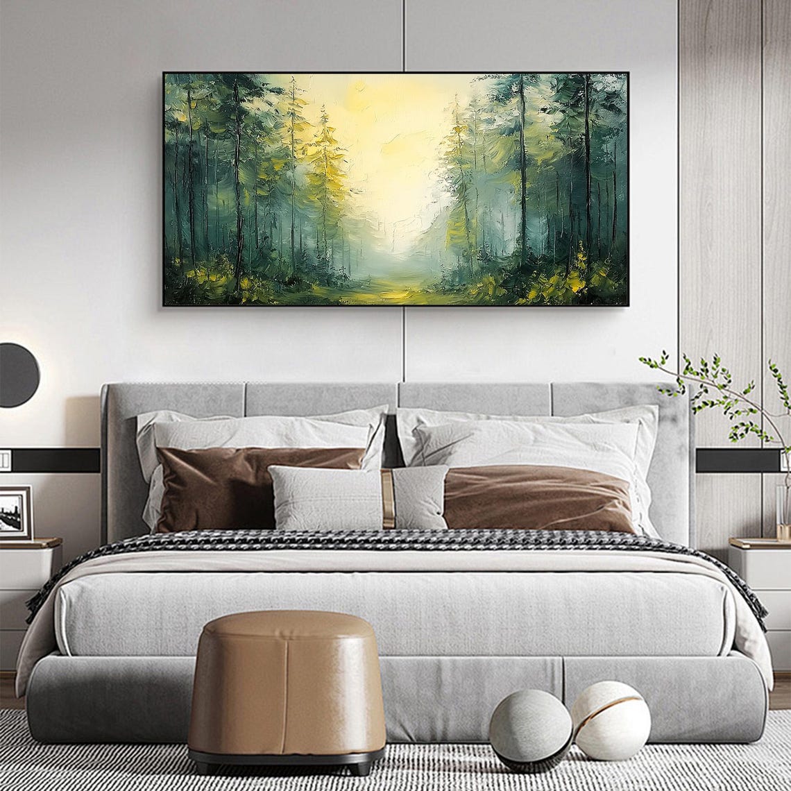 Misty Green Forest Path With Sunbeam Through The Trees Poster - Image 4