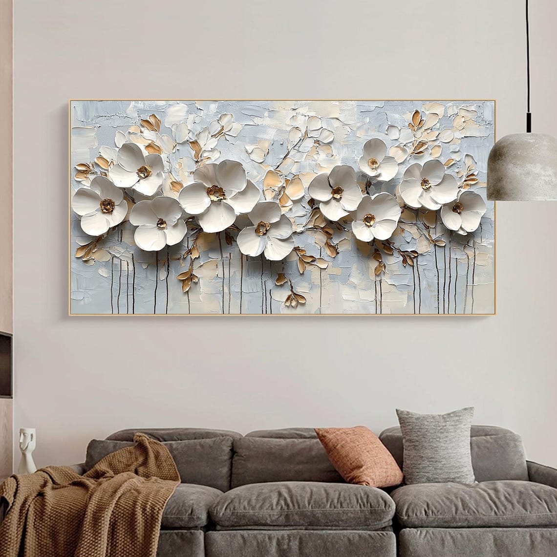 Three Dimensional White Flowers With Gold Centers Textured Poster - Image 5