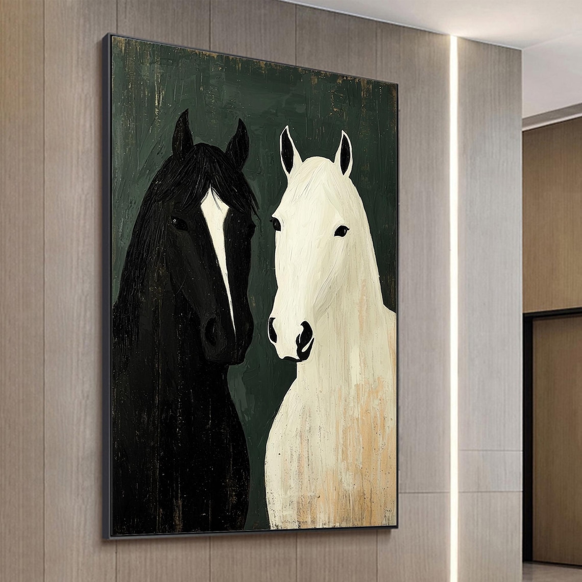 Abstract Black and White Horse Oil Painting Art Print - Image 4