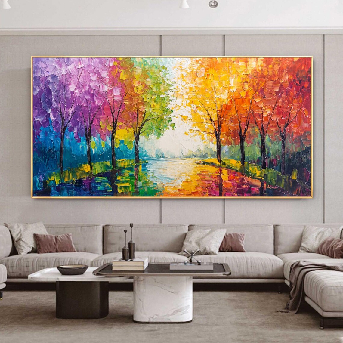 Original Tree Oil Painting On Colorful Forest Wall Art Large Art Hand Painted Impasto Textured Painting Living Room Decor - Image 4