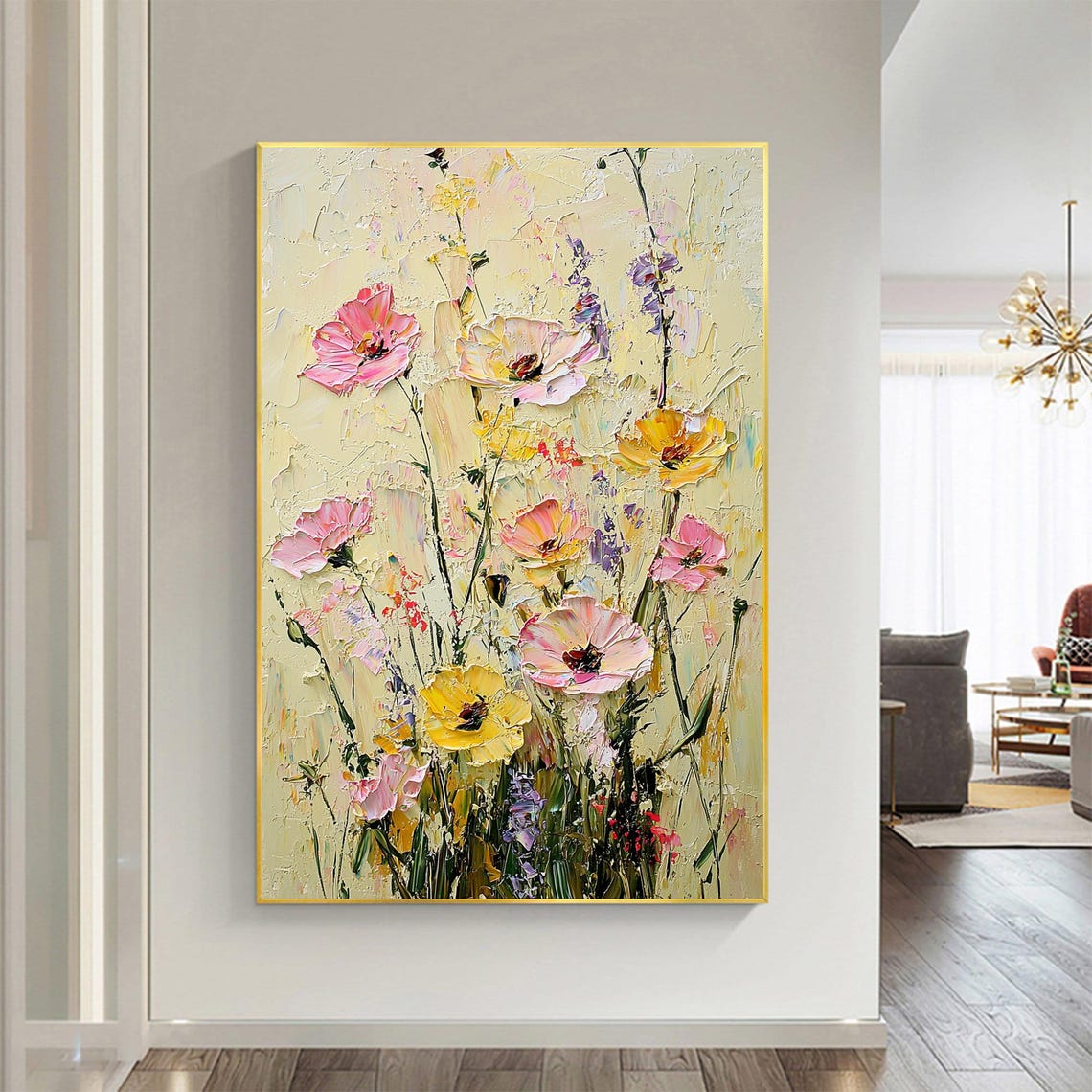 Pink Yellow Wildflowers Dancing with Lavender Sprigs Wall Art - Image 3