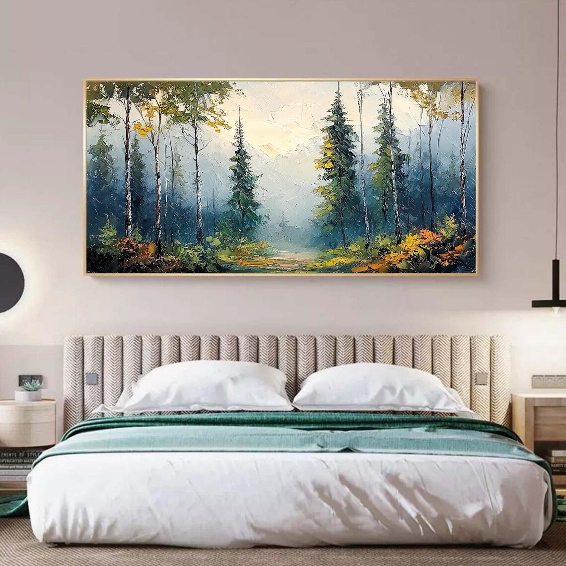 Original Forest Oil Painting On Green Tree Wall Art Abstract Forest Scenery Painting Custom Large Wall Art Living Room Home Decor - Image 3