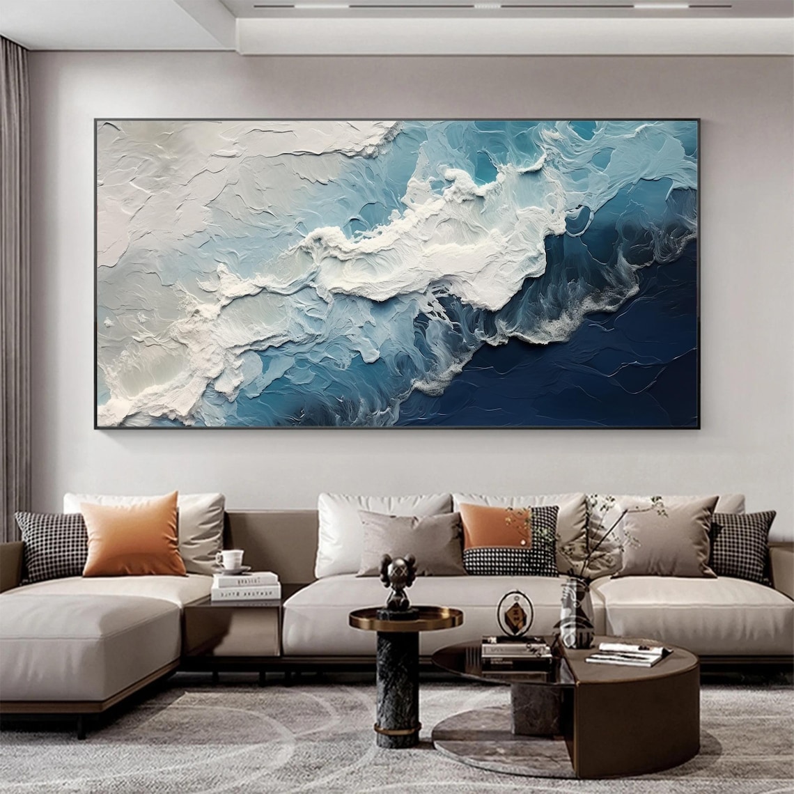 Abstract Beach Oil Painting, Modern Boho Sea Landscape
