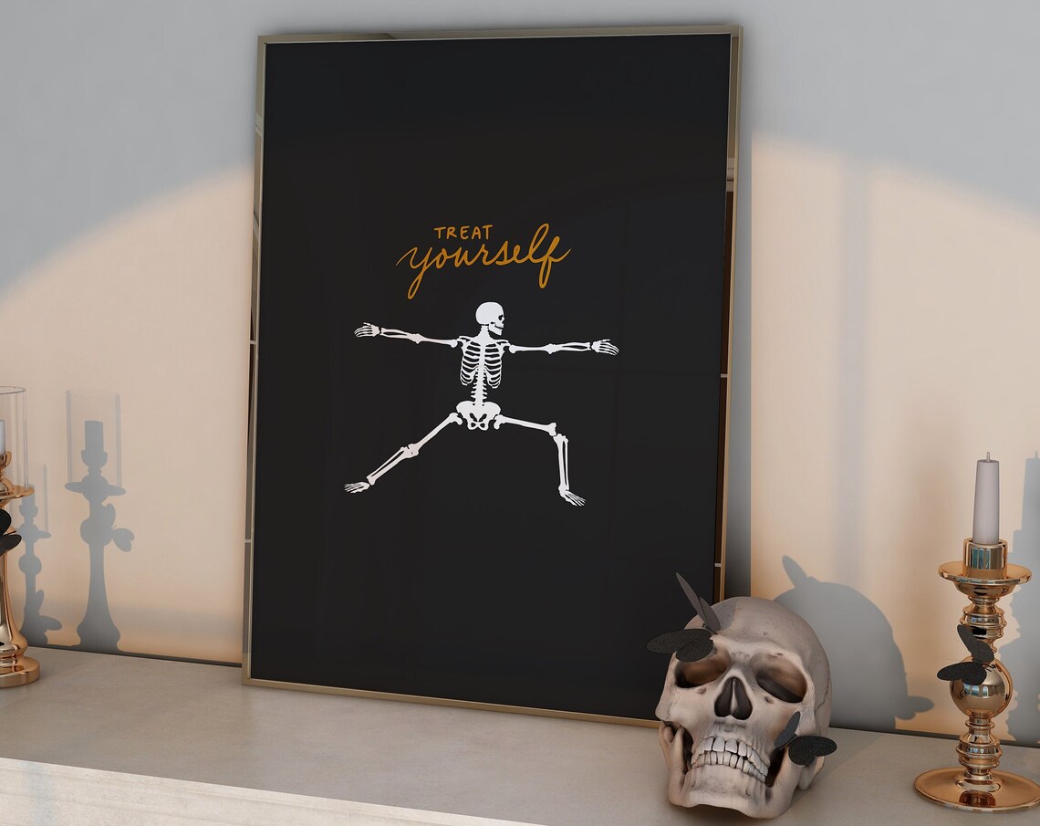 Treat Yourself Dancing Skeleton Gold Black Halloween Party Poster