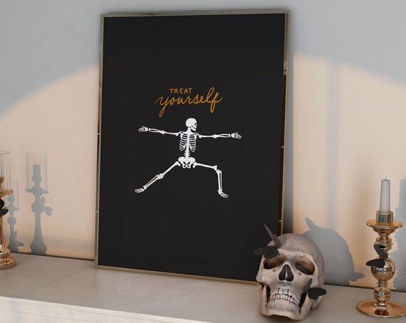 Treat Yourself Dancing Skeleton Gold Black Halloween Party Poster