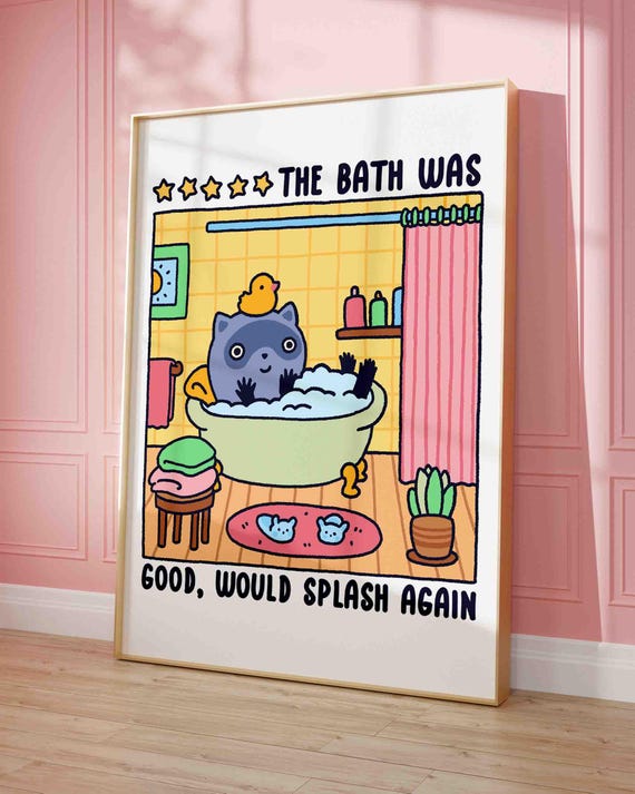 Raccoon In A Bath Poster Bubble Time Cute Bathroom Art Print Kawaii Trendy Funny Unframed Shipped Wall