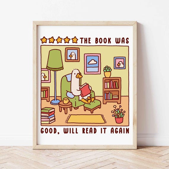 Silly Goose Reads A Book Funny Cute Childrens Room Art Trendy Print Kawai Farm Animal Poster Unframed Shipped Wall