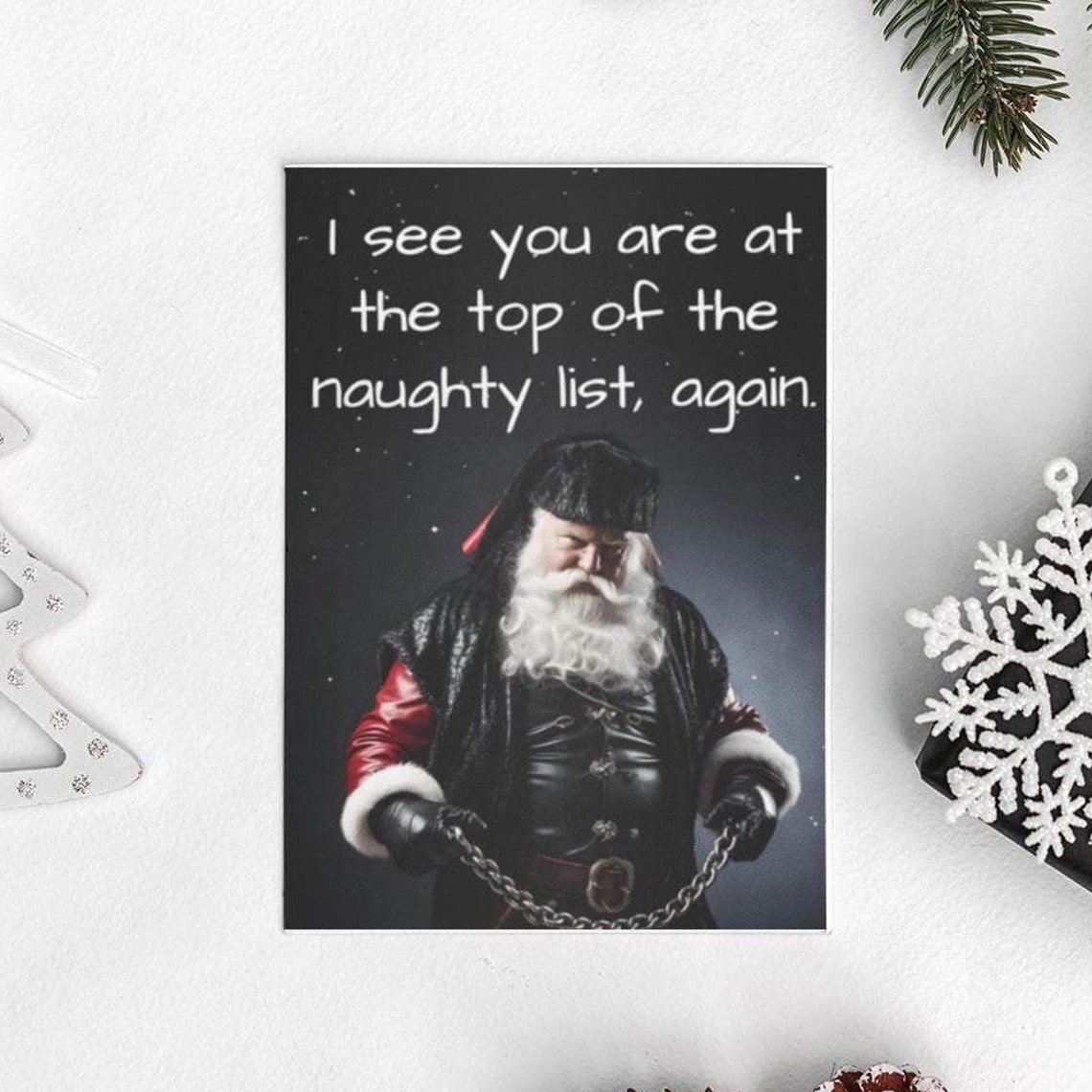 Naughty Santa Christmas Cards Bdsm Top Of The Naughty List 7 Pack Holiday Cards Adult Humor Cards Funny Xmas Cards Chains And Ropes