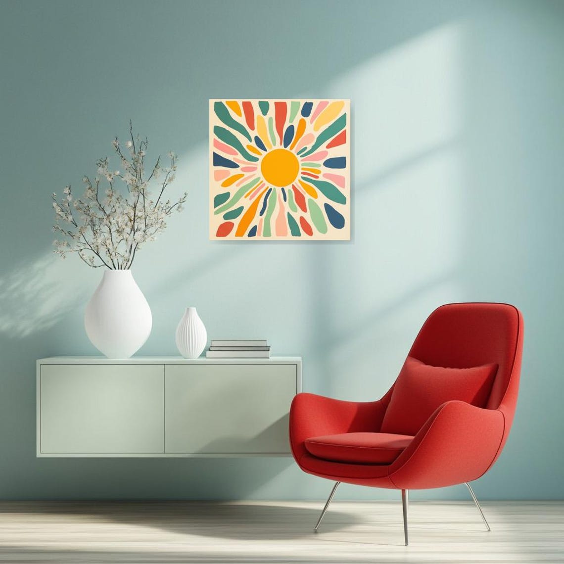 Happy Bright Cheerful Multicolor Sunburst Retro Folk Art Poster - Image 2