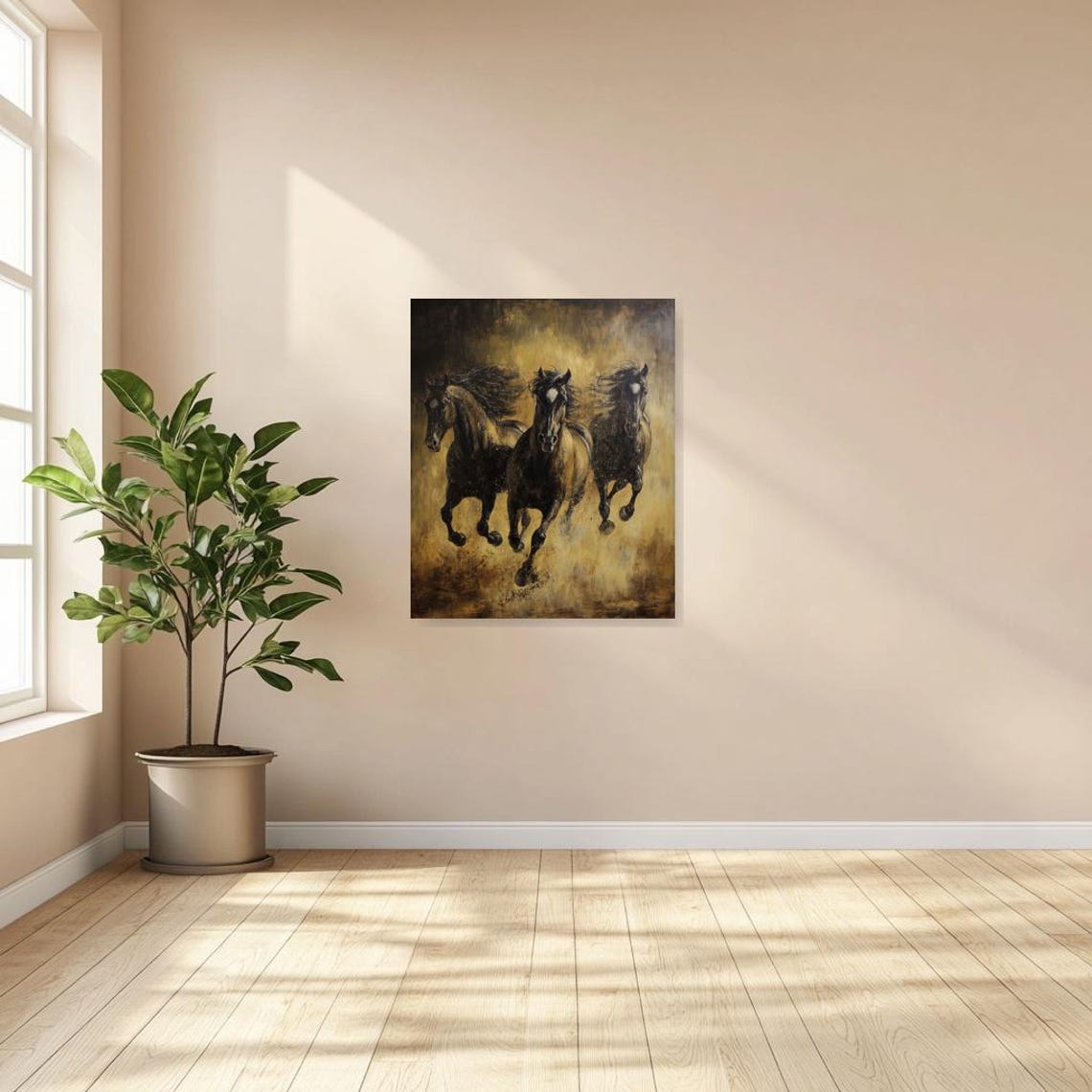 Three Galloping Horses Bold Earthy Tones Dramatic Art Poster - Image 3