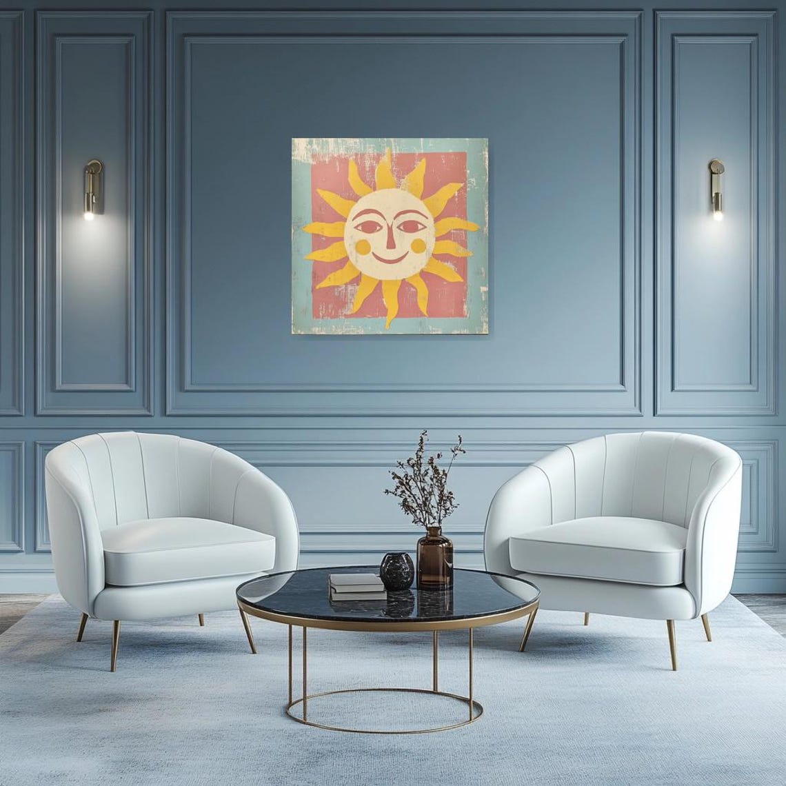 Rustic Happy Smiling Sun Face Vintage Folk Art Kitchen Poster - Image 3