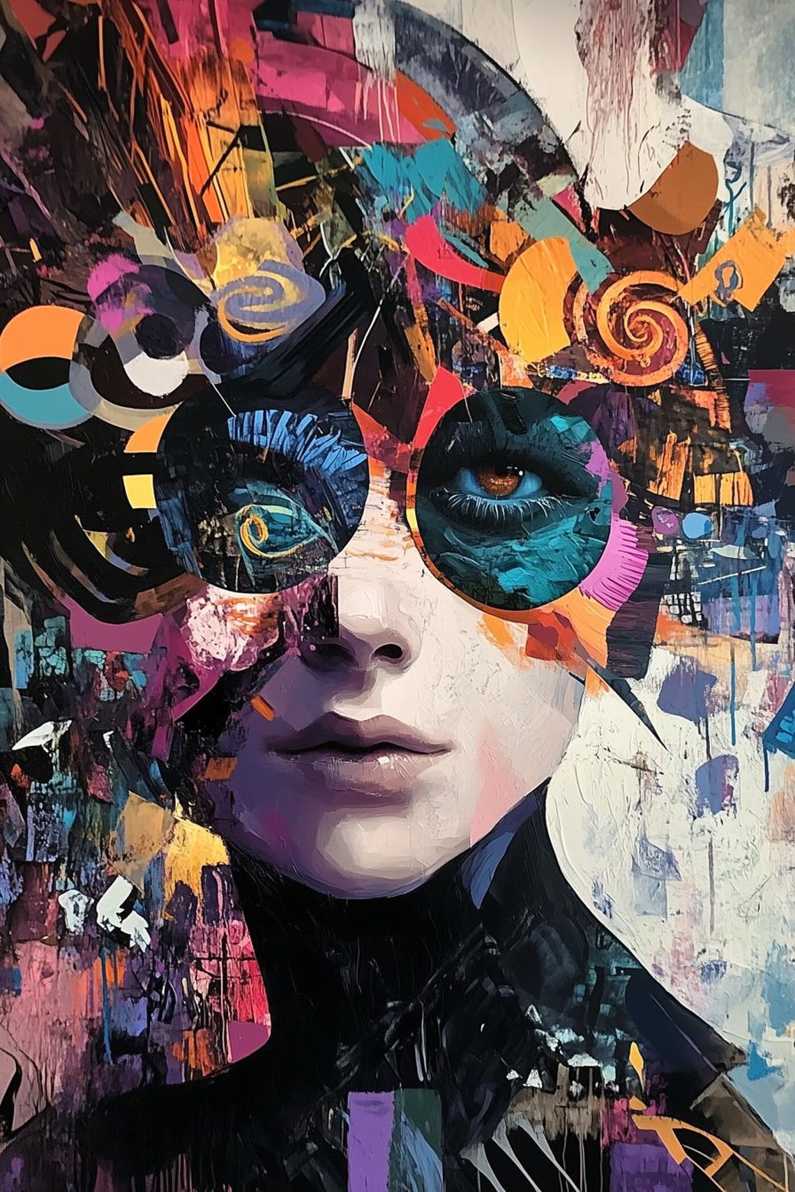 Colorful Abstract Portrait with Oversized Sunglasses Art Poster