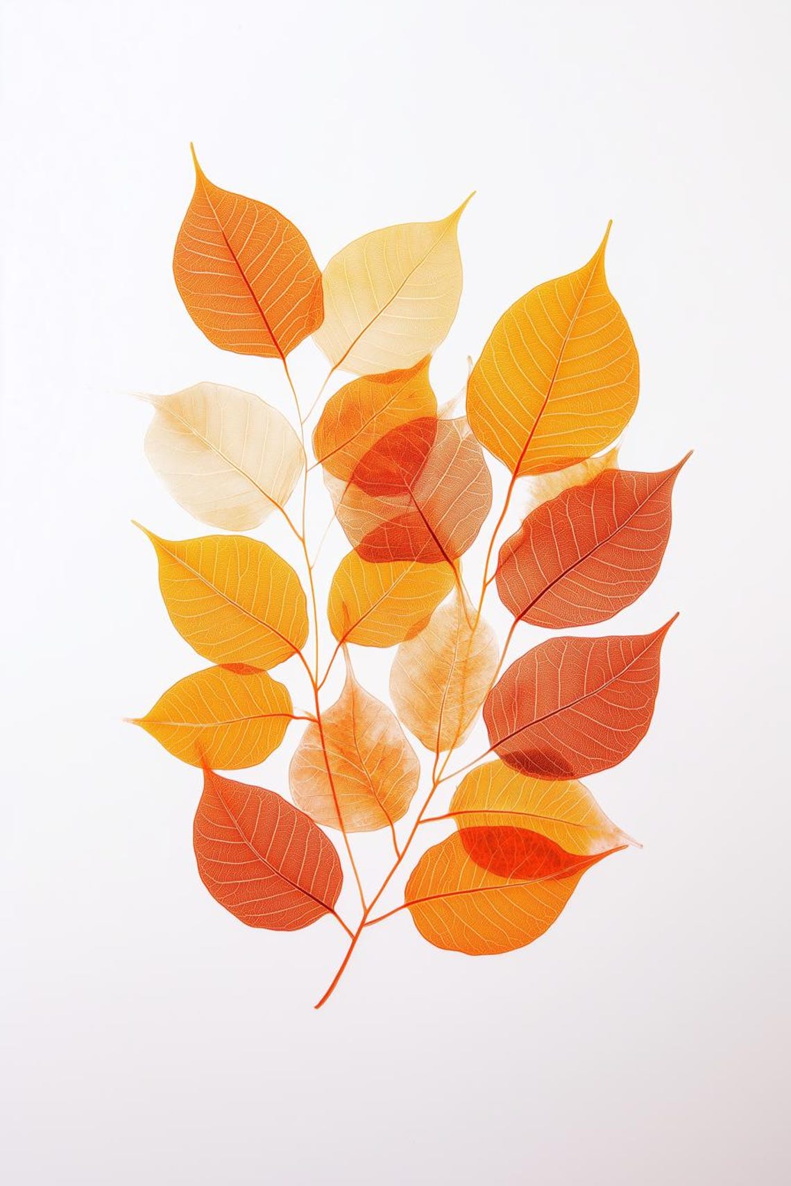 Autumn Leaves Branch Minimal Nature Fall Botanical Art Poster
