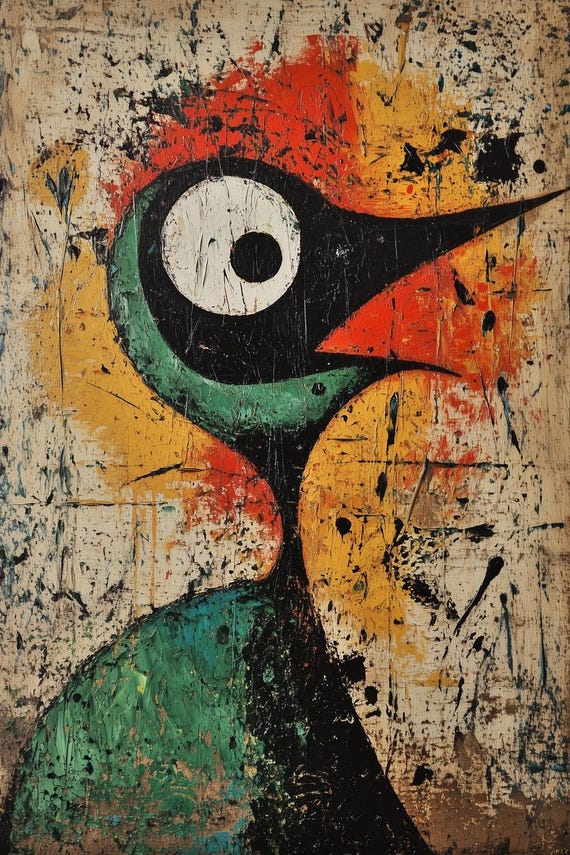 Bold Print Inspired By Fernando Botero With Vibrant Colors And Abstract Bird Design For Modern Home Decor Art
