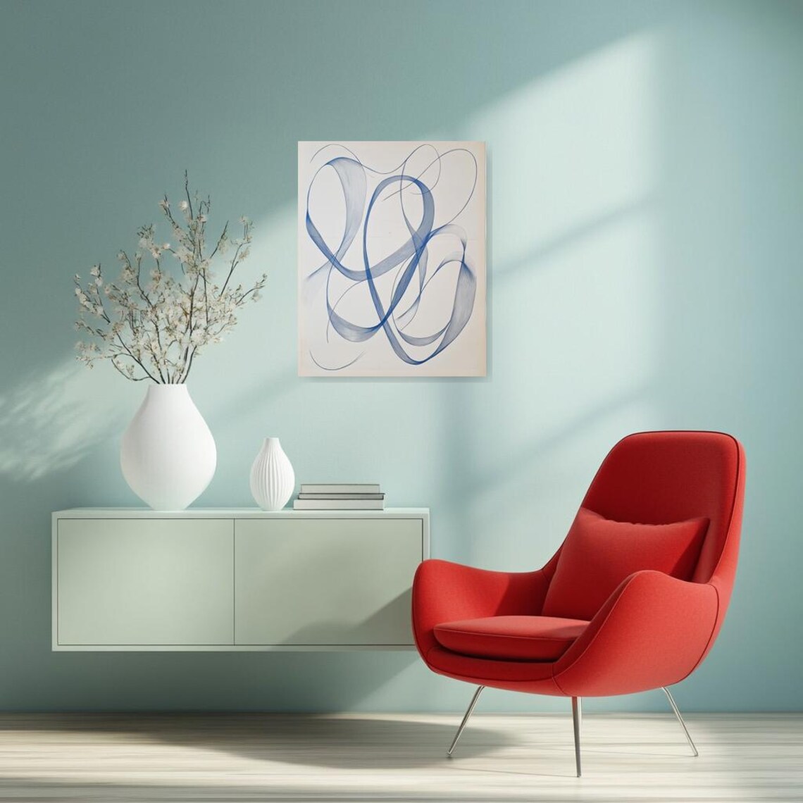 Abstract Blue Line Art, Modern Minimalist Style