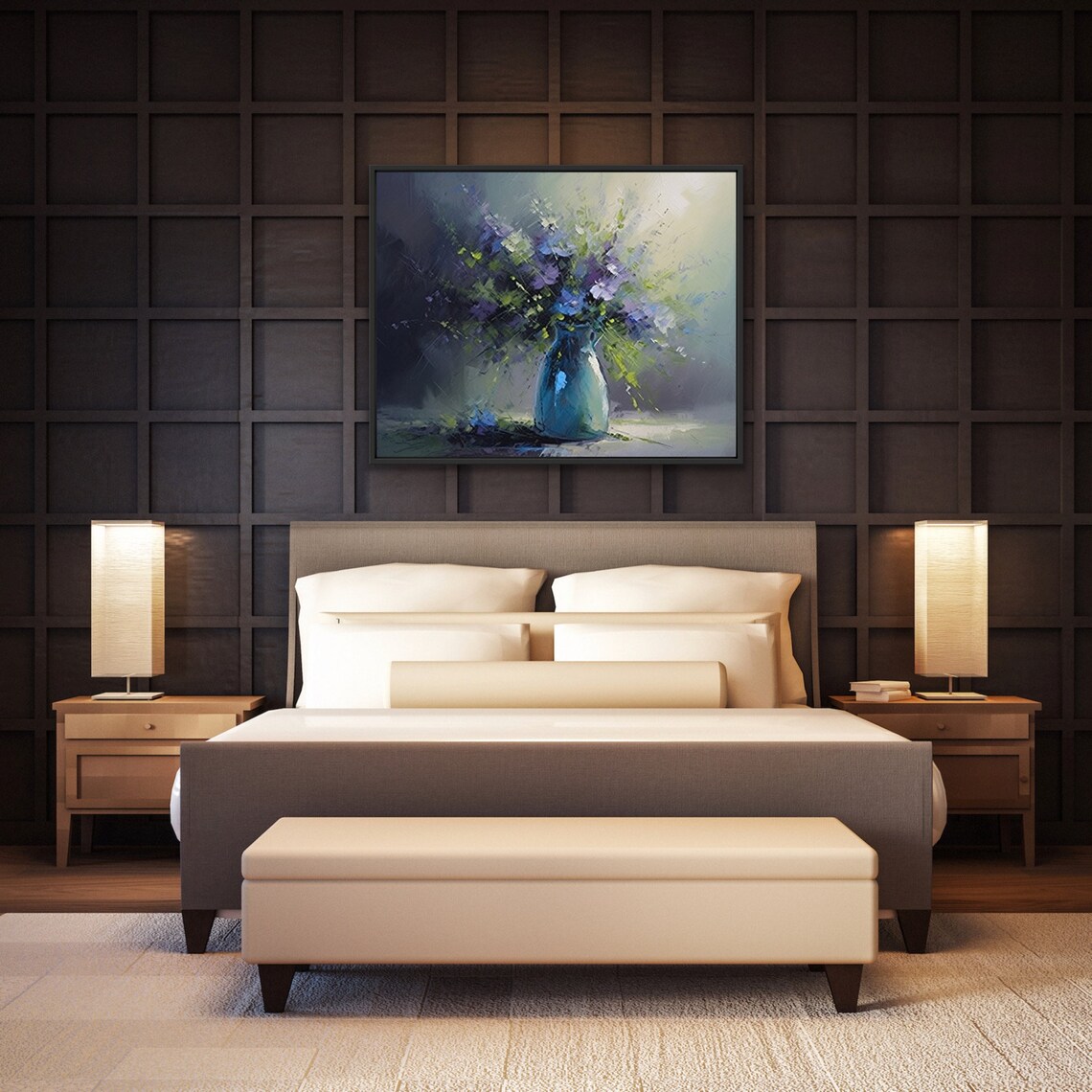 Dreamy Blue Glass Vase with Purple Flowers Moody Floral Poster - Image 2