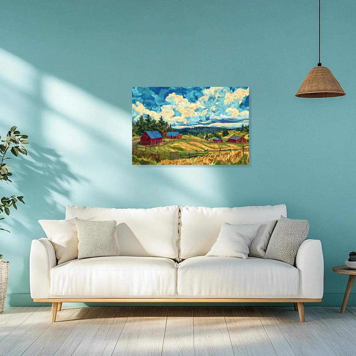 Van Gogh Style Red Barns Farm Under Dramatic Cloudy Sky Poster - Image 2