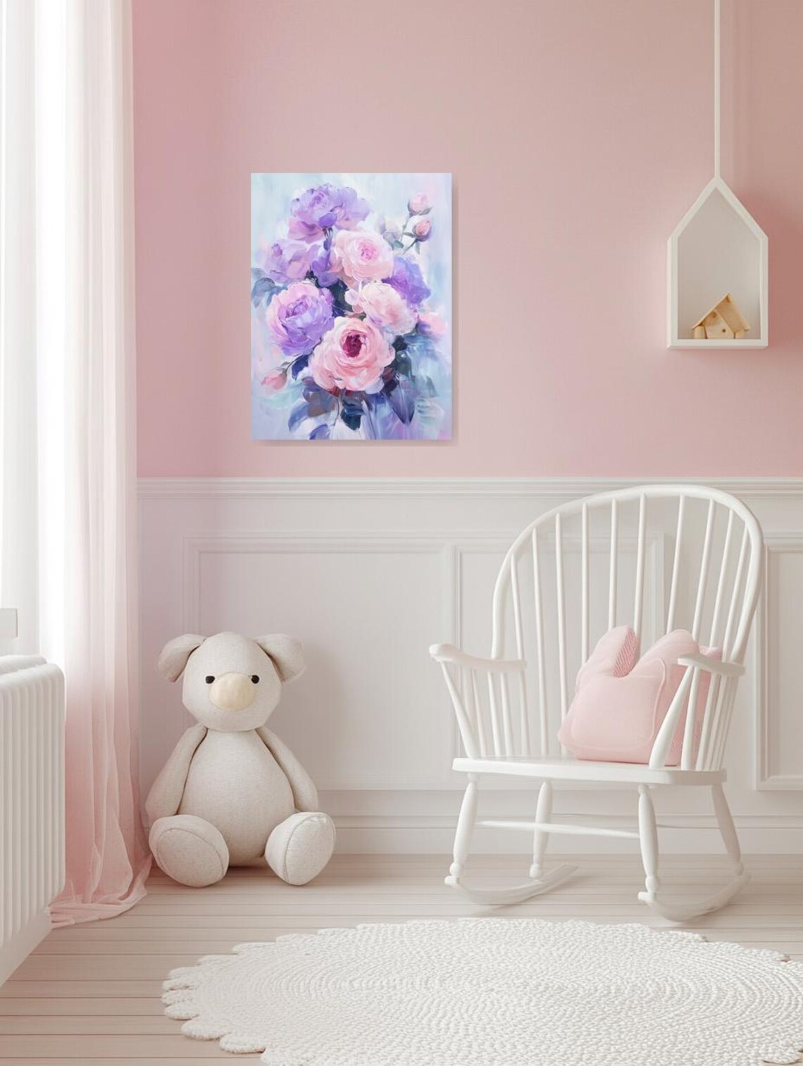 Pastel Pink and Purple Roses Impressionist Floral Bouquet Art Poster - Image 2