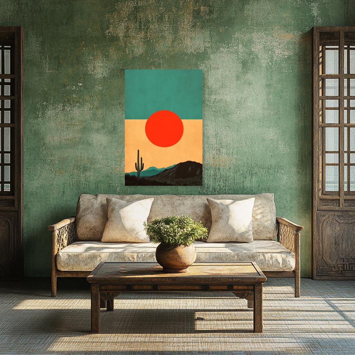 Custom Cactus Sunset Print Inspired By Minimalism Geometric Art For Colorful Home Decor Wall Art - Image 2