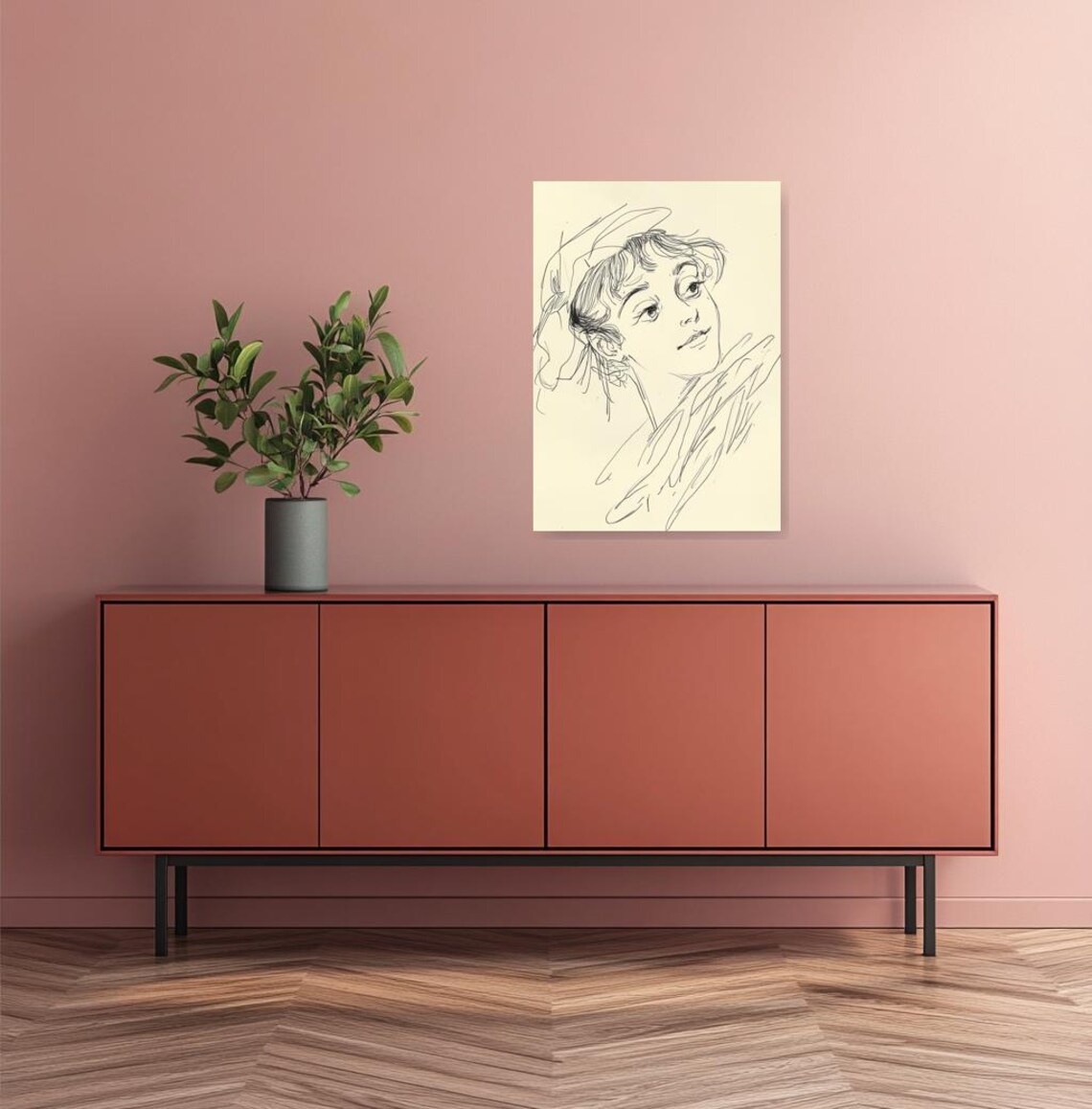Expressive Woman Portrait in Loose Ink Line Drawing Style Poster - Image 3