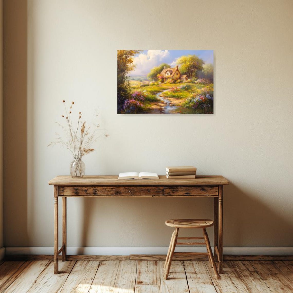Charming Cottage Garden Flower Stream Idyllic Countryside Poster - Image 3