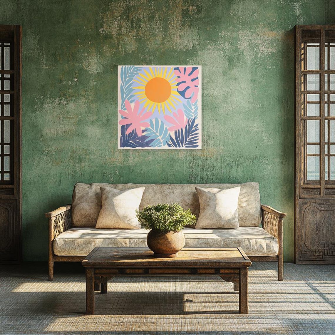 Bold Bright Orange Sun Pink Leaves Matisse Style Tropical Poster - Image 3