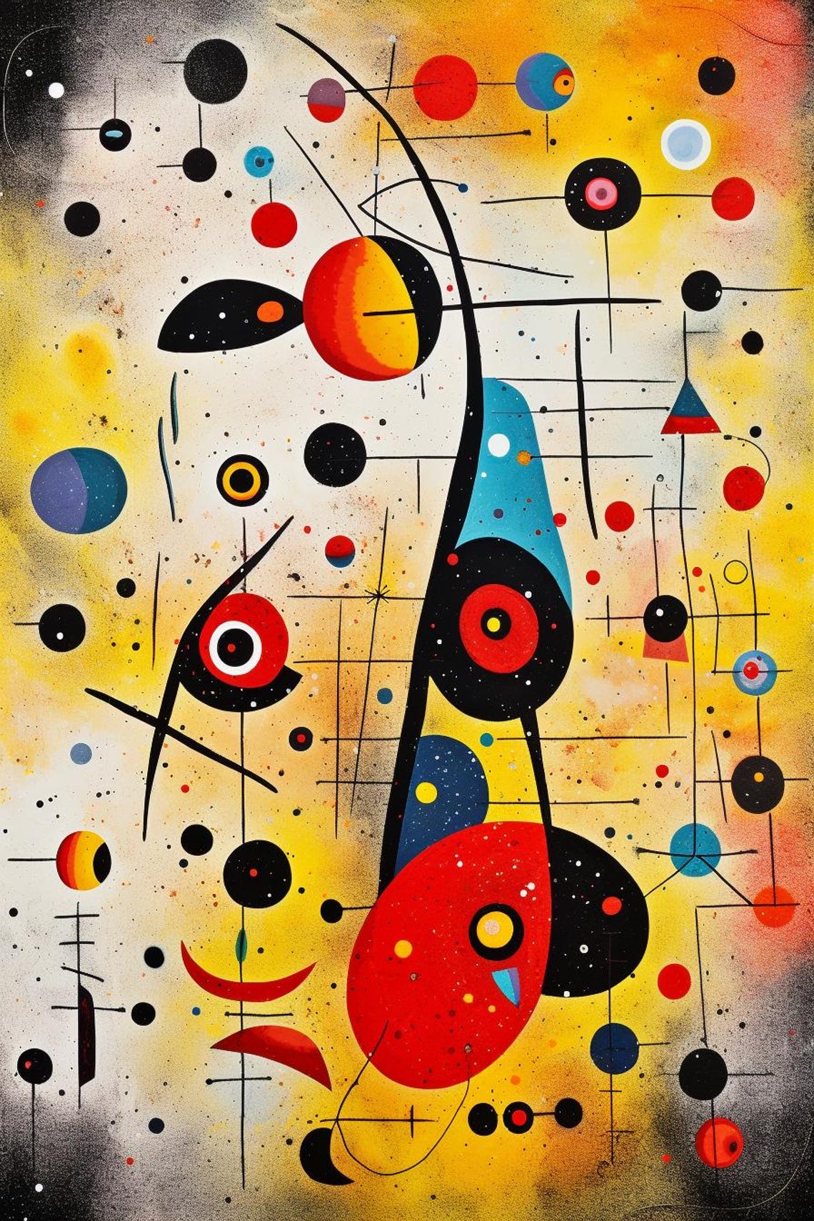 Playful Abstract Shapes Dots Yellow Whimsical Modern Art Poster